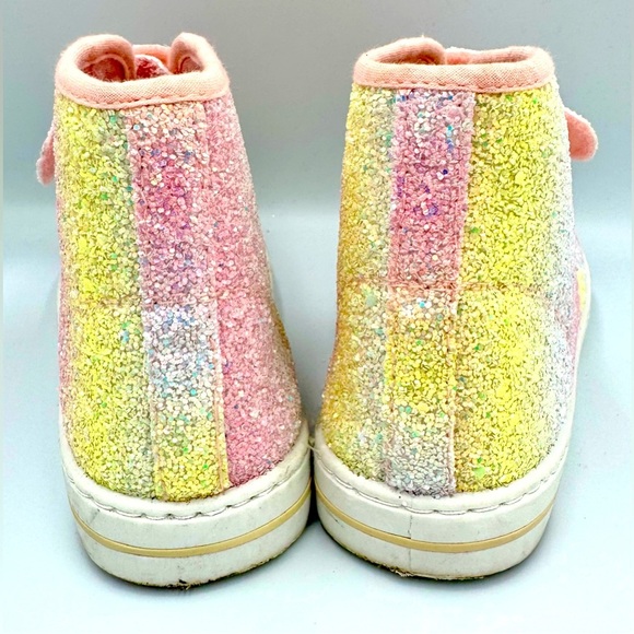 Sparkly Pink and Yellow Kids High-Top Sneakers Sz 13 - Picture 7 of 7
